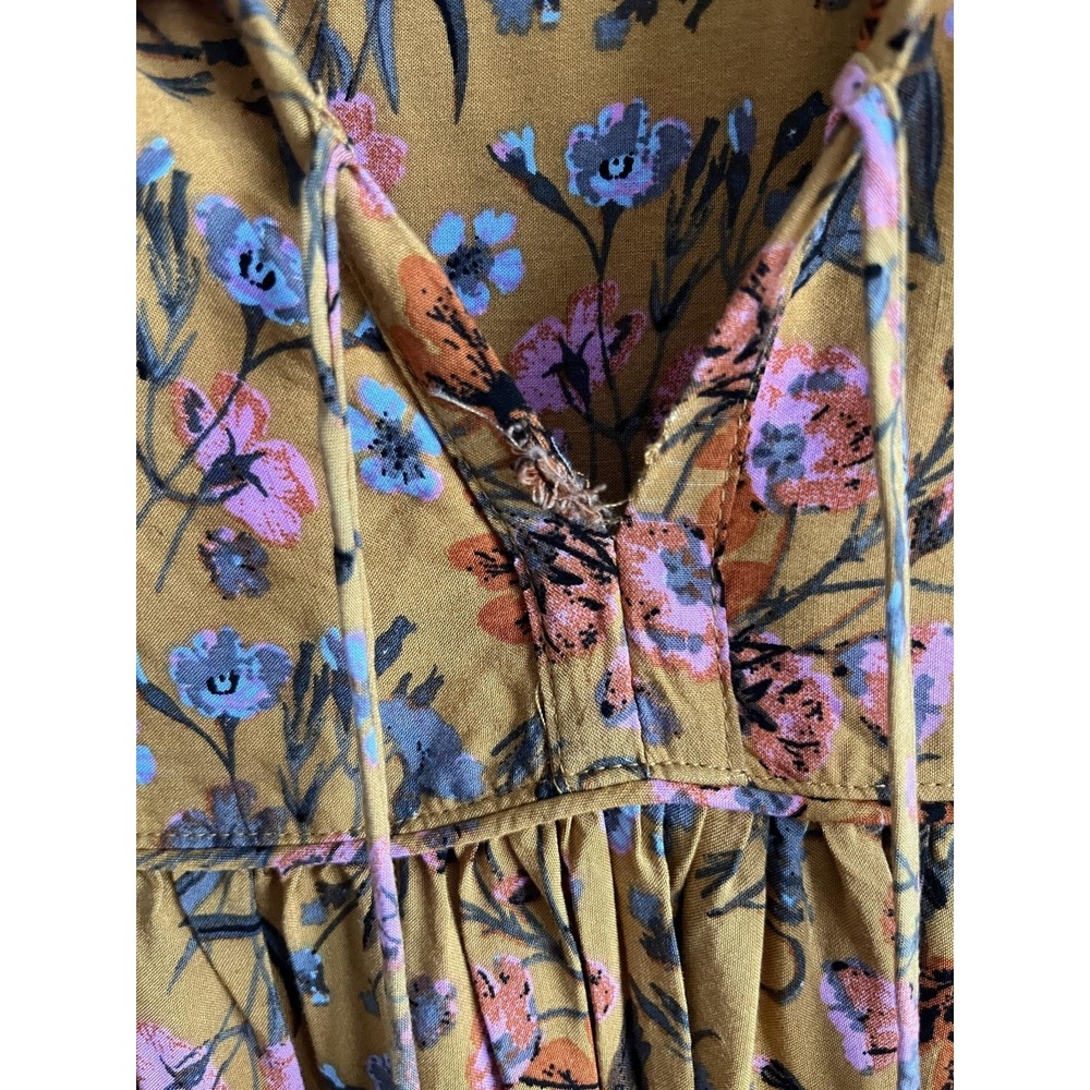 R. Vivimos Dress Womens Medium Brown Floral Boho Tassel Midi 3/4 Sleeve Peasant - Picture 3 of 6